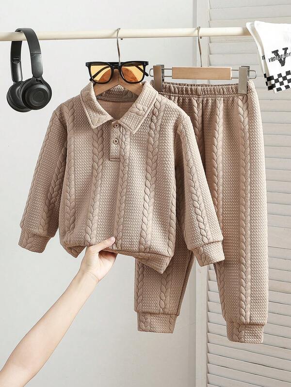 2 Stücke Jungen Set aus einfarbigem Poloshirt und Hose, Frühlings- und Herbst-Lässig outfit