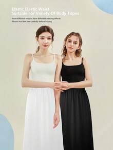 2-Pack Satin Half Slips For Under Dresses, Women's Anti-Static Slip Skirt Extender & Petticoat Underskirt For Daily Wear - 16'' 黑色+香檳色 - 查看 3