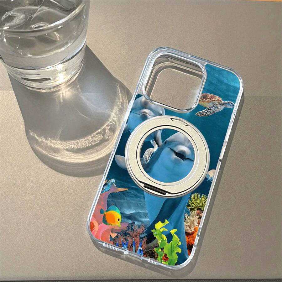 Funda para teléfono 1 pieza Un soporte de ventosa giratorio magnético fuerte de acrílico de alta transparencia con un patrón de ballena doble, diseñado como base protectora Funda para teléfono móvil S compatible con las series 16 Pro, 16, 15 Pro, 14, 13 Pro y 13 Pro - Blanco - Ver 1