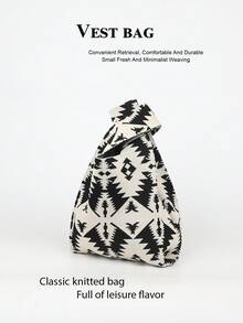 Foldable Mini Lightweight White Floral Crochet Handbag, Shoulder Bag, Tote, Casual, Fashion, Suitable For Photos, College, Vacation, Boho Style For Women - Black - View 6