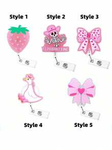 1pc Cute Pink Strawberry Nurse Badge Reel, Personalized ID Name Badge Holder With Retractable Clip, Cute Work Badge Clip For RN CNA LPN LVN Medical Worker Doctor Teacher Dietitian Nursing Student - Multicolor - View 9