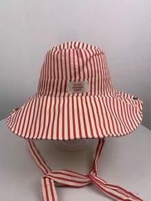 1pc Vintage Check Pattern Applique Contrast Color Drawstring Wide Brim Bucket Hat Boho Vacay Spring/Summer Sun Protection Hat, Bright Monochromatic Looks, Tie Strap UV Protection Travel Accessory - Multicolor - View 13