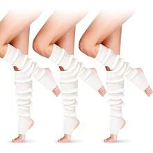 Long Leg Warmers Women 24 Inch Over Knee Knit Ribbed Leg Warmer Stirrup Yoga 80s Party Dance Ballet Supply - Putih - View 1