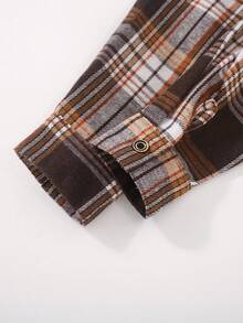 秋季幼儿男童不对称格子领长袖休闲衬衫 - 棕色 - 查看 6