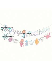 2 包汽车熊男孩生日派对装饰英文烫印彩旗美人鱼主题生日快乐横幅 - 美人鱼主题横幅，用于儿童生日派对装饰纸花环装饰，生日快乐横幅和悬挂漩涡，适合女孩和男孩、迎婴派对、海底派对用品 - 彩色 - 查看 2