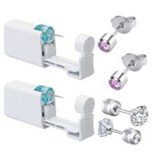 2 pezzi Set piercing orecchie monouso con punte integrate, 2 pezzi orecchini con zirconia cubica - Kit sicuro per piercing delle orecchie