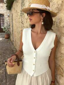 فستان كاجوال للنساء لفصل الصيف، بياقة بولو، أزرار إنجليزية، كارديجان محبوك، كنزة صوفية قصيرة أنيقة كاجوال، فست علوي محبوك مناسب للعمل والمكتب