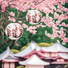 3pcs/5pcs Set Of Plum Blossom Lantern, Cherry Blossom Hanging Paper Lantern, Crane Lantern (Excluding Light), Decor For Oriental Chinese Restaurant, Japanese Home, Wedding Party, New Year, Birthday, Bathroom Hanging