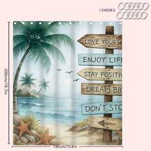 1/4 件棕榈树主题浴室套装，包括浴帘、浴垫、U 型马桶盖、马桶盖罩、时尚窗帘/帷幔、防水浴帘，无需钻孔，由涤纶制成，可机洗浴室装饰