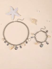 2pcs/Set Girl's Shell, Starfish Necklace & Bracelet Jewelry Set - Multicolor - View 6