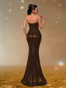 Smilprince Elegant Strapless Mermaid Gown With Draped Ruched Bodice And Floor-Length Train, Formal Evening Women Dress, Glamorous Prom Dress For Women, Wedding Guest Outfit,Long Formal Dress,Luxury Dress