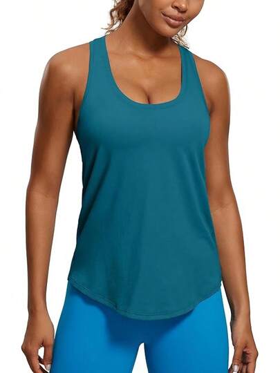 Womens Pima Cotton Racerback Workout Tops Scoop Neck Athletic Loose Sveless Shirts