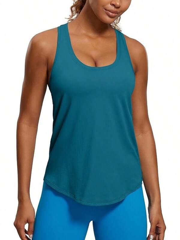 Womens Pima Cotton Racerback Workout Tops Scoop Neck Athletic Loose Sveless Shirts