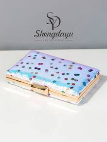 1 件时尚迷你白色晚礼服包，优雅精致的设计，带有亮片印花和刺绣女士手提包，矩形盒形设计晚礼服包，适合派对、婚礼和舞会场合。