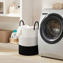 1pc 58L Woven Storage Basket, New Style Basket With Handles, Hand Woven Storage Box, Folding Laundry Basket, Storage Basket, Bathroom Dirty Clothes Basket, Rope Laundry Basket, Living Room Bedroom Laundry Basket, Woven Storage Basket, Bohemian Style Tall Rope Basket For Blankets, Toys, Pillows, Towels And Baby Nursery Basket. - Multicolor - View 10