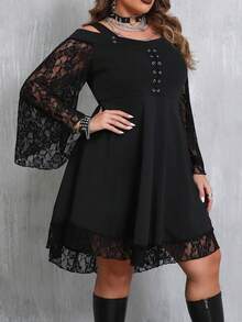 Robe gothique grande taille à manches cloche, épaules dénudées et taille cintrée, convient pour Halloween - Noir - Voir 4