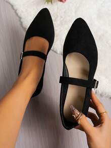 2026 Women's Flat Shoes, Pointed Toe, Buckle Strap Design, Casual Comfortable, Suitable For Spring/Summer, Parties, Weddings, Gatherings, Dates - Black - View 3