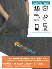 SUN CUBE Surf Poncho Changing Robe With Hood | Absorbent Quick Dry Microfiber Wetsuit Changing Towel With Pocket For Surfing Men Women (Black) - 灰色 - 查看 4