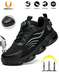 UMBURLLY Chaussures de sécurité pour hommes avec embout en acier, anti-écrasement, anti-perforation, respirantes, convenant à toutes les saisons, chaussures de travail casual style bouton