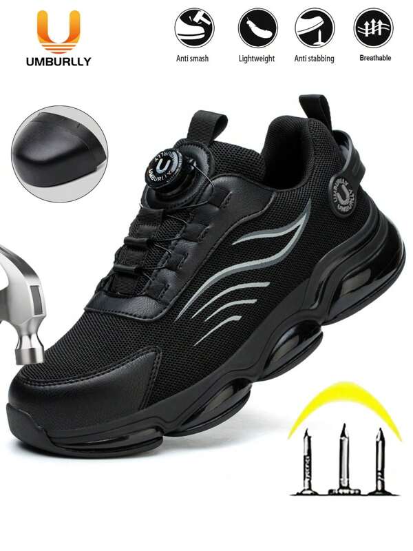UMBURLLY Men's Steel Toe Safety Shoes, Anti-Smash, Anti-Puncture, Breathable, Suitable For All Seasons, Casual Work Shoes Button Style