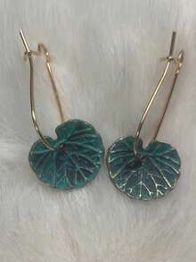 2pcs Vintage-Style Metal Leaf Dangle Earrings, Green Leaf Design, Perfect Gift For Graduation Season, Garden Party, Gathering - Green - View 5