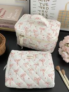 1pc/2pcs/3pcs Pink Bow Women's Cosmetic Bag, Cosmetic Storage Bag Set Suitable For Women, Toiletries Storage Bag, Skin Care Product Storage Bag Travel Portable Cosmetic Bag, Portable Multi-Functional Travel Cosmetics Storage Bag, Compartment Beauty Storage Bag, Travel Toiletries Bag, For Eyeshadow Disc, Foundation, Eye Cream, Mask, Loose Powder And Toiletries, Suitable For Party Vacation, Wedding Makeup Use