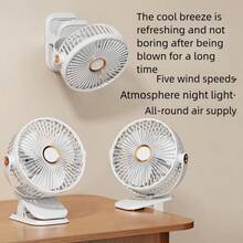 360° Rotating Quiet Fan With Night Light, USB Rechargeable Portable Mini Desk Fan For Student Dorm, Office, Outdoor, 300mAh - Multicolor - View 9