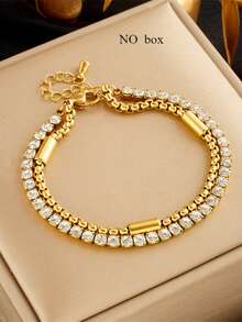 1 pieza Pulsera de mujer de acero inoxidable con diseño geométrico, pulsera minimalista de estilo vintage para uso casual, adecuada para el Día de Acción de Gracias, Navidad, uso diario, fiestas y vacaciones, opción de regalo (Solo empaque para fotografía) - amarillo dorado - Ver 2