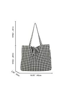 DAZY 夏季户外旅行包，度假沙滩包，时尚格纹单肩大包，休闲单肩托特包，旅行包，拼色格纹手提包，购物袋，百搭通勤包 - 彩色 - 查看 8