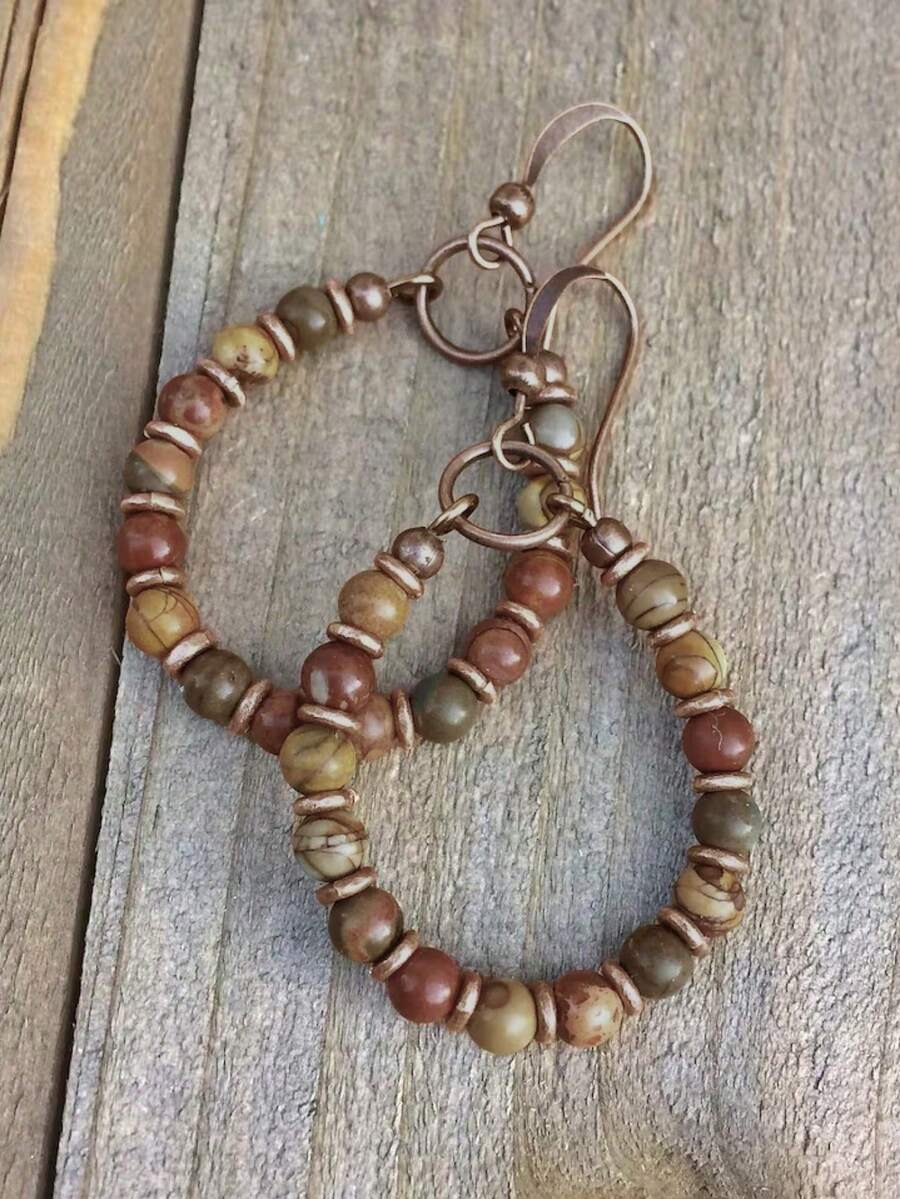 2pcs Boho Handmade Beaded Shell & Wood Bead Hoop Earrings For Women, Perfect Gift For Birthdays, Holiday Gifts, And Parties. Suitable For Daily Wear And Holiday Celebrations, Suitable For All Seasons, And Is An Ideal Choice For Holiday Accessories. - 彩色 - 查看 1