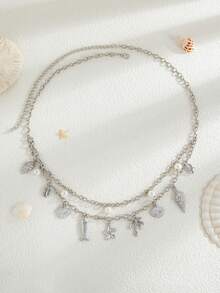 1 件波西米亚风格海洋元素海滩度假贝壳和珍珠海星流苏多层腰链，优雅金属腰带，适合女士，夏季海滩度假，礼物 - 海星多層腰鍊 - 查看 7