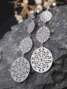 1 对不锈钢欧式镂空花卉耳环，18K 金花丝叶形吊坠耳钉，适合作为妻子或女友的礼物，适合女性日常佩戴 - 銀色 - 查看 3