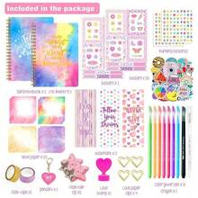 DIY女孩日记套装，适合8-14岁女孩，包含文具、笔记本和贴纸，是送给8-14岁女孩的理想生日礼物，也非常适合制作剪贴簿和手工艺品。 - 金色 - 查看 3