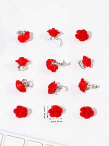 12pc Romantic Red Rose Flower Mini Hair Clips, Princess Side Bangs Clips, Snap Barrettes For Braids, Bridal Wedding Hair Accessories, Ideal Gift For Valentine's Day, Easter, Thanksgiving,Hair Barrettes Claw Clips