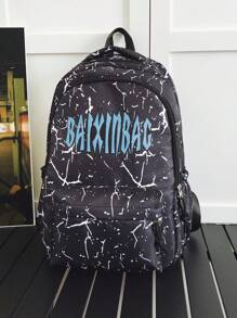 Casual Large Capacity Letter Print Contrast Color Multi-Pocket Functional Backpack, Unisex College Style Student Bookbag, Suitable For School, Classes, Shopping, Travel, Back To School Season