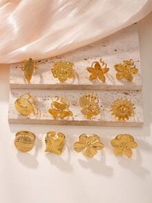 1/12 件时尚优雅休闲不锈钢戒指套装，适合男士和女士，适合日常搭配、节日、约会、订婚、婚礼，送给爱人、朋友、家人的礼物，1 件随机，12 件带礼盒