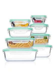 8pcs Sealed Lid Food Storage Container Glass, Reusable, Food Sealed Box, Suitable For Microwave, Oven, Refrigerator, Dishwasher, Office, School And Camping Food Storage, Multi-Functional Kitchenware - Transparent - View 4