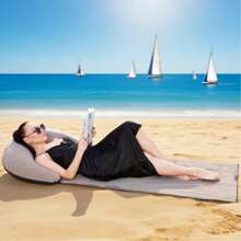 1pc Portable Inflatable Beach Mat - Durable PVC, Foldable & Portable, All-Season Use, Hand Wash Only, Ideal For Beach Parties, Poolside Lounging & Outdoor Activities, Modern Beach Mat, BeachParties & Outdoor Activities, All-Season UseMachine Washable,Beach Party EssentialsModern Beach Mat Durable Fabric,Beach Accessories, Beach AccessoriesPoolside Relaxation,Fashionable SunbathingEasycarry Handle.