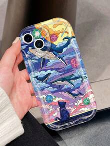 Clouds 1 件时尚天空与海洋印花加厚防摔保护手机壳，适用于 Apple 11/12/13/14/15 Pro Max 和 Galaxy A04/A05/A13/A14/A15/A24/A25/A35/A54/A55/S23/S24 - 彩色 - 查看 3