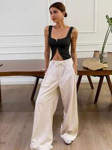 Livesso Women's Lace Texture Top, Fitted & Hollow Out Design Tank Tops Sexy Women Tops Crop Women Tops - Black - View 2