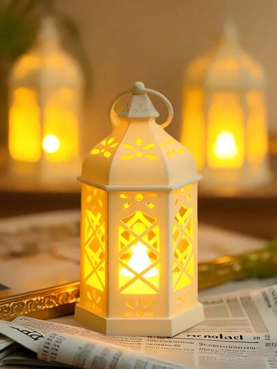 1 st nordisk vaxljuslampa, hexagonal jullykta, elektroniskt LED-ljus, liten nattlampa, retro ljusstakedekor, lämplig för Halloween, jul, Thanksgiving, alla hjärtans dag, Ramadan och andra högtider, daglig present