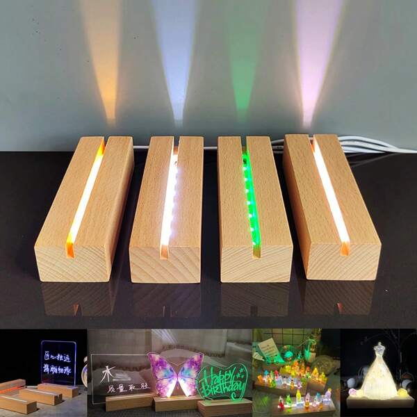 1pc Modern USB Powered Wooden LED Night Light, DIY Decor Light, Romantic Wooden LED Light, Wooden Light Base, Small Nightlight, USB Lamp, Bedside Lamp, Ornament Light, Novelty Light, Art Decor Light, Crystal/Glass Decor Light (Only Selling Illuminating Base). Suitable For Glass Art And Resin Decor, Birthdays, Parties, Holiday Decoration. With Switch, 5V, 1A