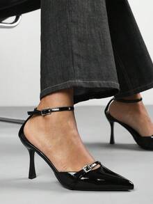 Where’s That From Jordan Strappy Pointed Toe High Heels - Black Patent - View 5