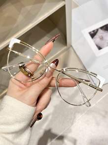 1pc Women Fashion Anti Light Blue Cat Eye Glasses Frame Retro Luxury Optical Computer Eyeglasses Clear Glasses Accessories