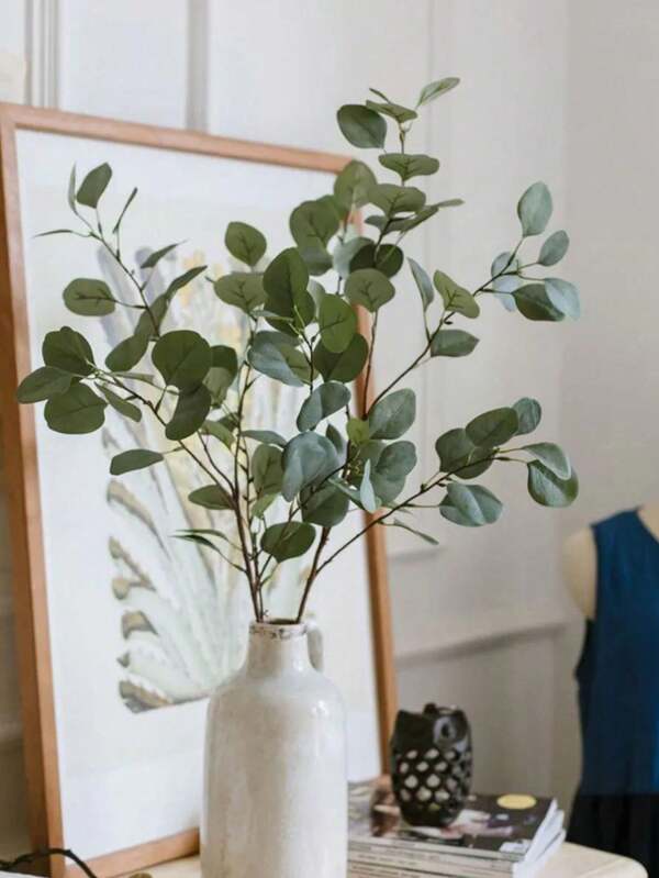 1 pieza Plantas artificiales Tallos de eucalipto Ramo de hojas de eucalipto Verde Tallos de plantas de seda y plástico Florales para decoración del hogar, fiesta, boda y otoño