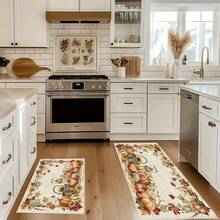 1pc Autumn Yellow Pumpkin & Leaf Print Faux Wool Face TPR Bottom Entryway Mat, Bathroom Mat, Kitchen Mat, Laundry Room Mat, Holiday Atmosphere Decor, Home Decor, Party Decor, Wedding Decor, Dining Decor - ZFYR-132 - View 4