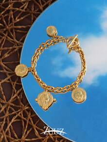 1 chiếc Vòng tay thép không gỉ Boho dành cho nữ Vòng tay hình đồng xu trang sức Quà tặng tiệc Vòng tay chuỗi đồng xu, Thích hợp cho phụ nữ đeo hàng ngày - Kiểu mặt dây chuyền đồng xu - Xem 7