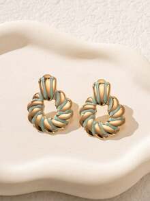 一对 18K 金色金属滴油几何斑马纹夸张独特耳饰