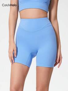 Quần short yoga nữ cạp cao không đường may, co giãn 4 chiều, nâng mông, nhẹ và ôm sát, thấm hút mồ hôi, định hình vòng ba, thoáng khí, nhanh khô. - Màu xanh nhạt - Xem 5