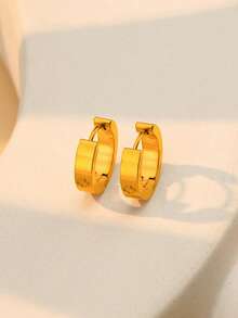 1 对/2 件 4 毫米宽不锈钢可爱耳环 女士环形耳环 珠宝 - 金色 - 查看 3